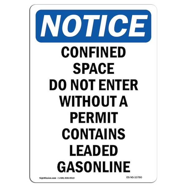 OSHA Sign, Confined Space Do Not Enter w/o, 5in X 3.5in Decal, 10PK, 3.5" W, 5" H, Portrait, PK10